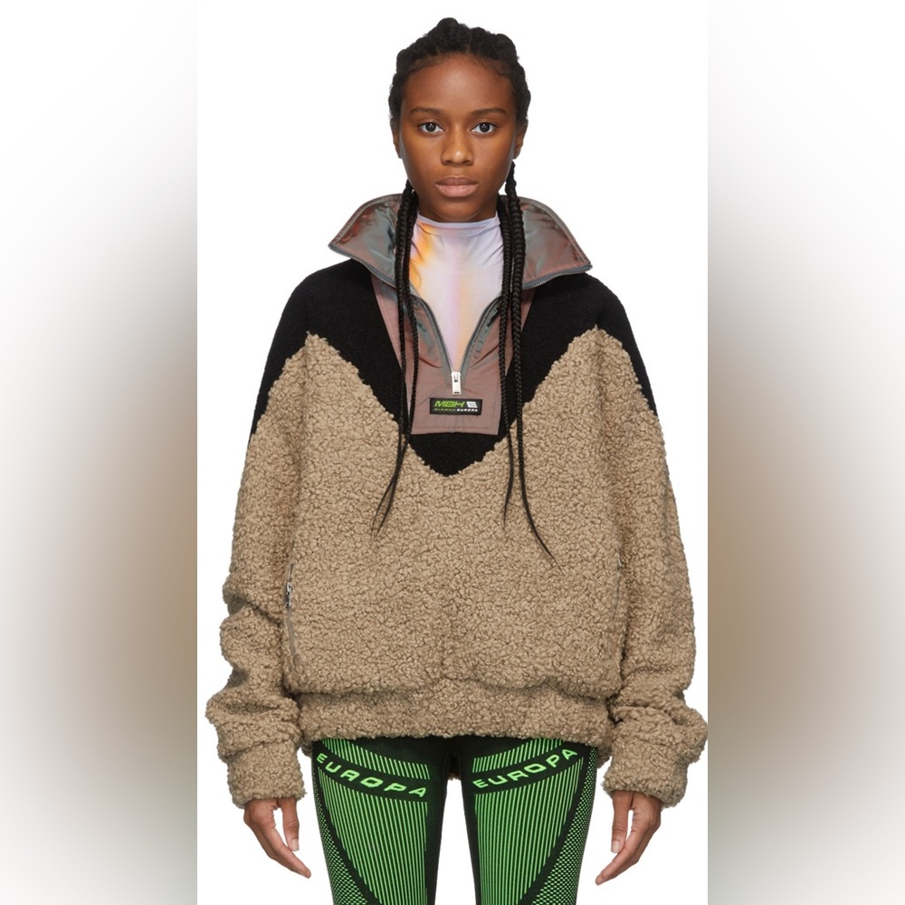 MISBHV Wool Blend Beige & Black Sherpa Half-Zip Jacket